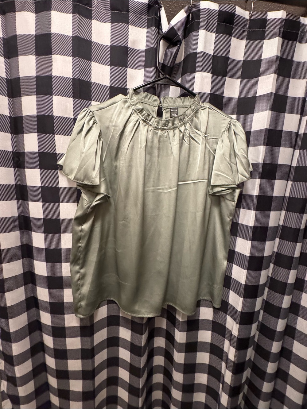 SHEIN Sage Green Satin Puff Sleeve Blouse